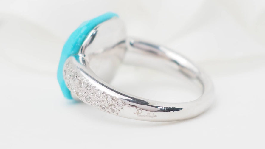 Bague 48 Pomellato Capri - Bague en or blanc 18 kt, turquoise et diamants 58 Facettes 32770