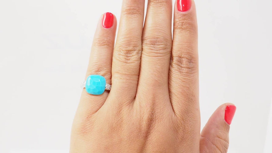 Bague 48 Pomellato Capri - Bague en or blanc 18 kt, turquoise et diamants 58 Facettes 32770