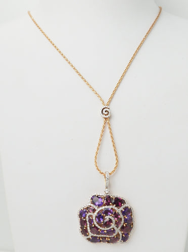 Collier Collier pendentif fleur en or rose 18 kt avec diamants 58 Facettes 33361