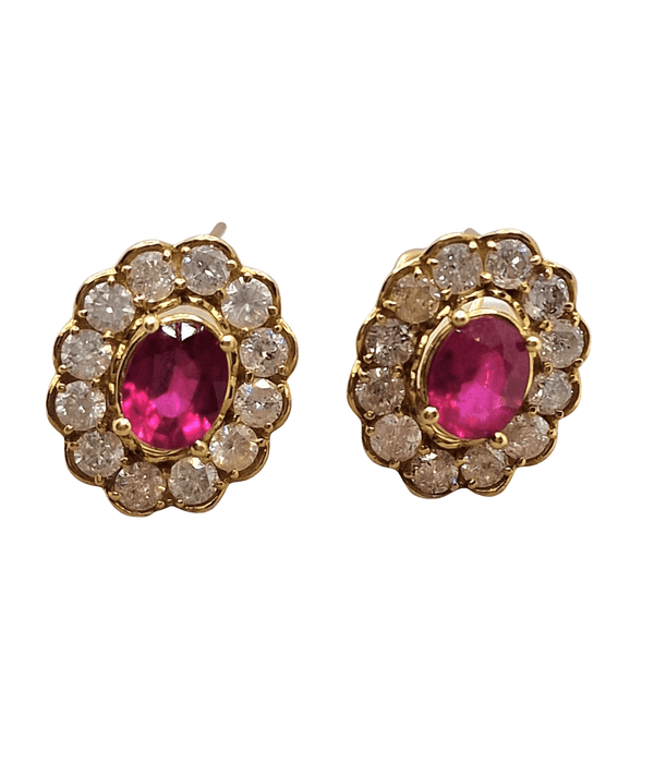 Boucles d'oreilles pendantes or jaune rubis et diamants