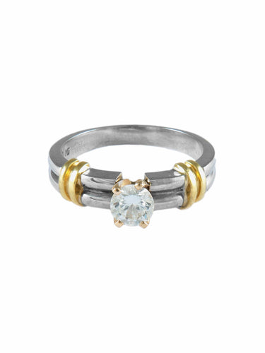 Bague 57 Bague solitaire sertie griffe diamant 0,50 ct en or jaune et blanc 58 Facettes BO/150024