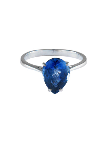 Bague 54 Bague solitaire en or blanc 18 carats et saphir de Ceylan 58 Facettes BO/170005