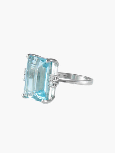 Bague 55 Bague sertie d’aigüe-marine en or blanc et diamants 58 Facettes BO/220025BA