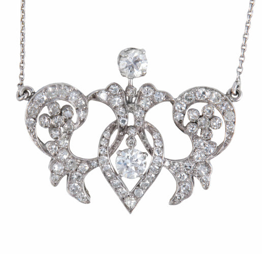 Collier Collier Art Nouveau ajouré en or blanc 18k, platine et diamants 58 Facettes BO/220125