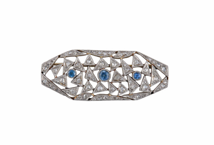 Broche Broche Art Déco géométrique en or blanc et platine, diamants et saphirs 58 Facettes BO/2201301