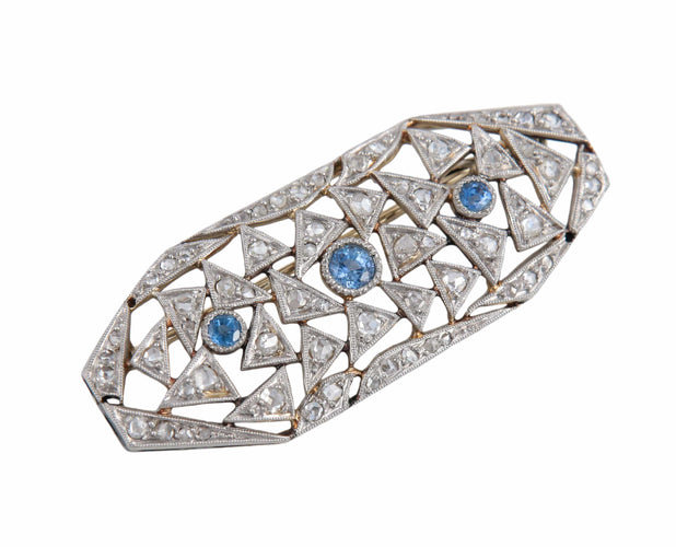 Broche Broche Art Déco géométrique en or blanc et platine, diamants et saphirs 58 Facettes BO/2201301