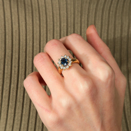 Bague 51 Bague Fleur en or jaune 18 carats et saphir, diamants 58 Facettes BO/220141