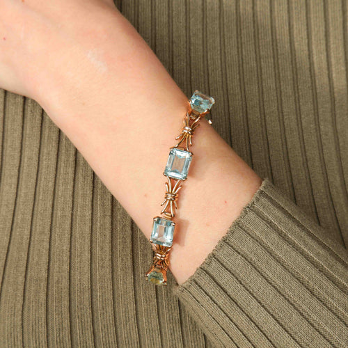 Bracelet Bracelet articulé en or jaune 18k et aigues-marines 58 Facettes BO/220087 NSS