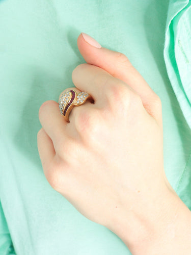 Bague 54 Bague moderne pavée en or jaune 18 carats et rubis diamants 58 Facettes BO/130068