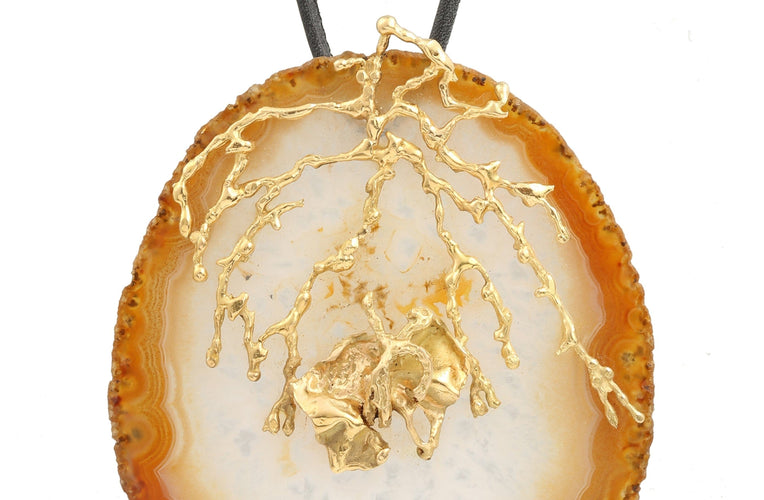 Pendentif Pendentif vintage en or jaune 18 carats et tranche d’agate 58 Facettes C144