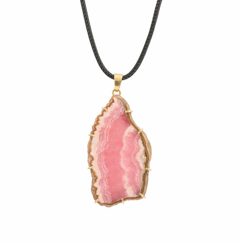 Pendentif Pendentif vintage tranche de rhodochrosite en or jaune 18 carats 58 Facettes C145