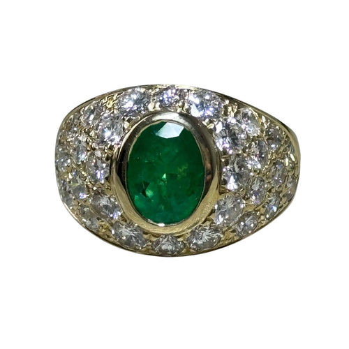 Bague 53 Bague dôme en or 18 carats avec émeraude et diamants 58 Facettes 287