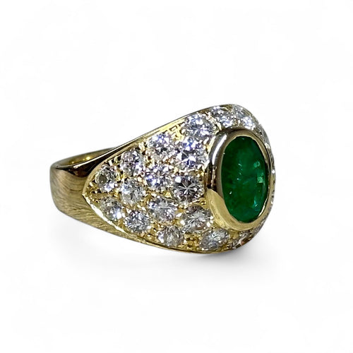 Bague 53 Bague dôme en or 18 carats avec émeraude et diamants 58 Facettes 287