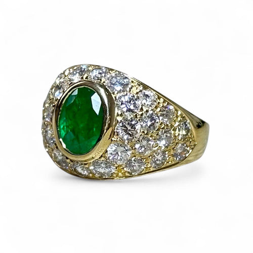 Bague 53 Bague dôme en or 18 carats avec émeraude et diamants 58 Facettes 287
