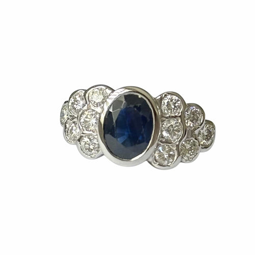 Bague 50 Bague jonc en or blanc avec saphir ovale et diamants 58 Facettes 340