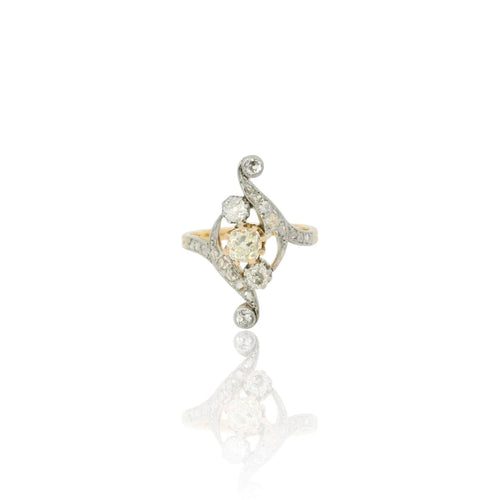 Bague 56 Bague Belle Époque en diamants, diamant jaune 0,55 ct 58 Facettes