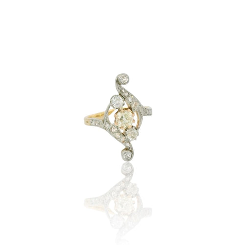 Bague 56 Bague Belle Époque en diamants, diamant jaune 0,55 ct 58 Facettes
