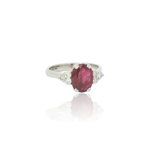 Bague 54 Bague vintage en or blanc 18 carats et rubis chauffé, diamants 58 Facettes