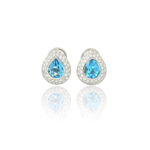 Boucles d'oreilles Boucles d’oreilles poire en or blanc 18k, topazes bleues et diamants 58 Facettes