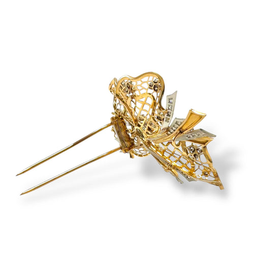 Broche Broche nœud dentelle en or jaune-rosé 18K, platine et diamants 58 Facettes REF2539CF-306