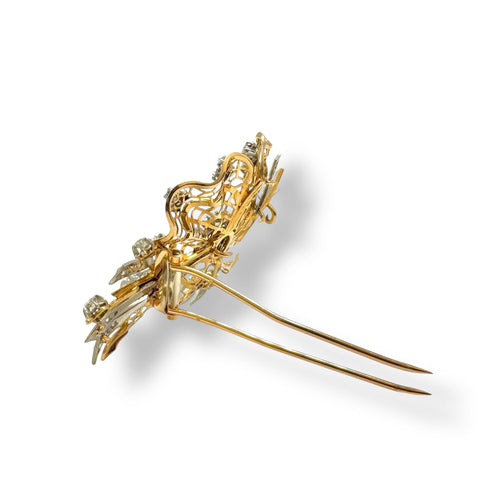 Broche Broche nœud dentelle en or jaune-rosé 18K, platine et diamants 58 Facettes REF2539CF-306