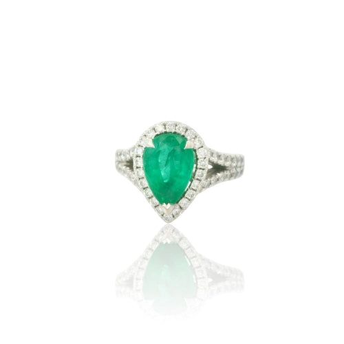 Bague 52 Bague - Bague émeraude taille poire en or blanc 18k et diamants 58 Facettes