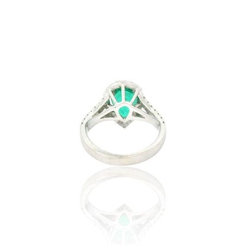 Bague 52 Bague - Bague émeraude taille poire en or blanc 18k et diamants 58 Facettes