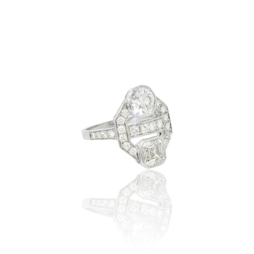 Bague 54.5 Bague Toi et moi en or blanc 18k et diamants 58 Facettes