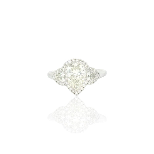 Bague 52.5 Bague poire halo en or blanc 18k et diamants 58 Facettes