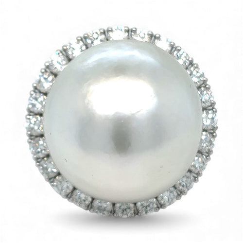 Bague 54 Bague rétro en or blanc 18k, perle des mers du Sud et diamants 58 Facettes