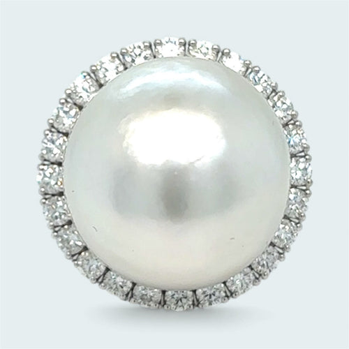 Bague 54 Bague rétro en or blanc 18k, perle des mers du Sud et diamants 58 Facettes