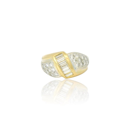 Bague 57 Bague vintage en or jaune et blanc 18k et diamants 58 Facettes