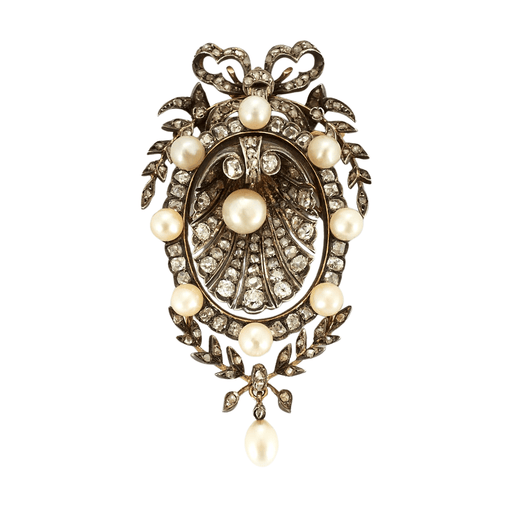 Brooch Brooch with floral motif and bow adorned with pearls and diamonds 58 Facettes DV0602-2