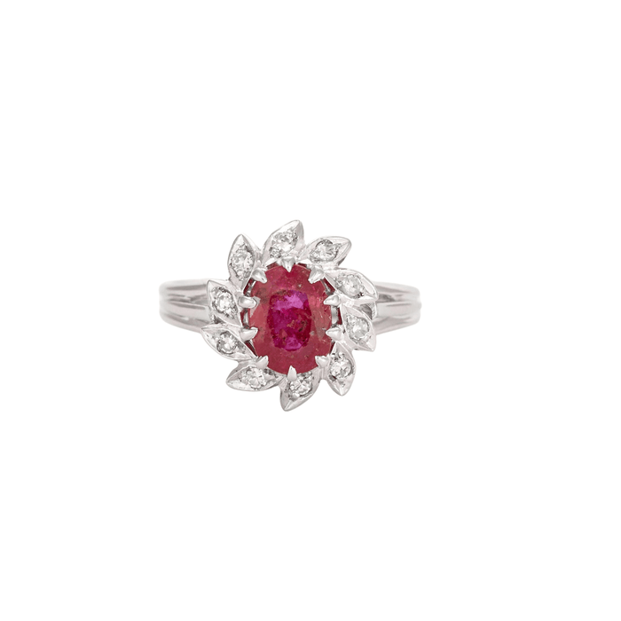 Bague 50.5 Bague Marguerite Vintage Rubis Diamants 58 Facettes