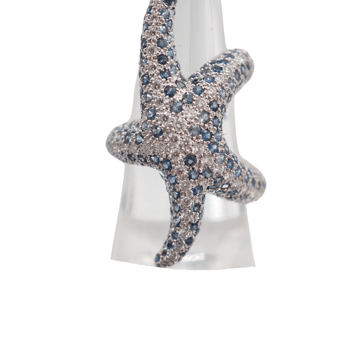 Bague 52 Bague étoile de mer or blanc saphirs et diamants 58 Facettes