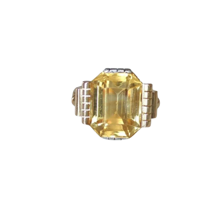 Bague Art Déco or jaune et blanc citrine