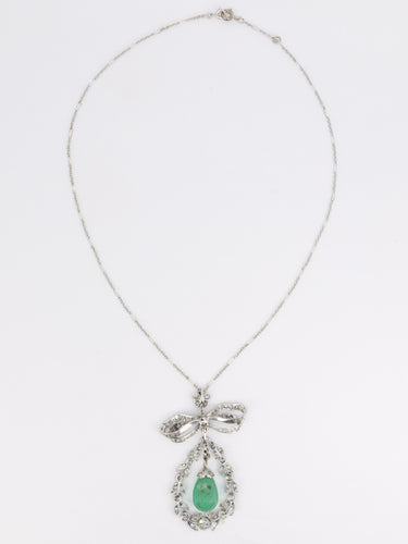 Collier Collier nœud Belle Époque en platine, émeraude et diamants 58 Facettes 1188.1