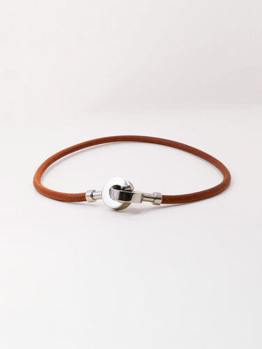 Hermès Lancelot - Collier ras-du-cou ou bracelet double tour en cuir marron 58 Facettes 1206.11