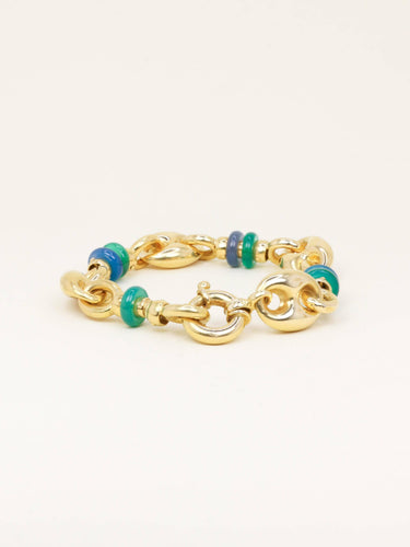 Bracelet Bracelet chaîne maille grain de café en or jaune 18 carats et agate 58 Facettes 1211.3