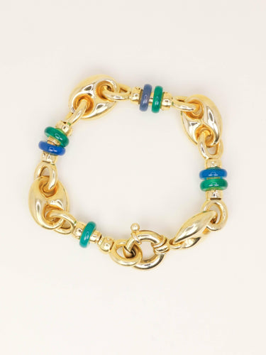 Bracelet Bracelet chaîne maille grain de café en or jaune 18 carats et agate 58 Facettes 1211.3