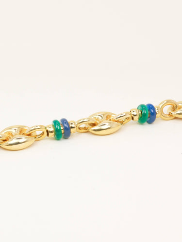 Bracelet Bracelet chaîne maille grain de café en or jaune 18 carats et agate 58 Facettes 1211.3