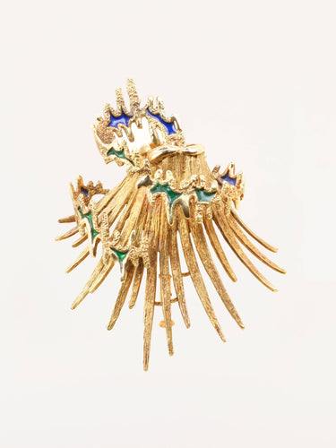 Broche Becker & Brasier - Broche volcan en or jaune 18 carats et émail 58 Facettes 1210.4