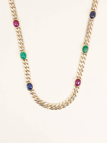 Collier Sautoir - Chaîne maille gourmette en or jaune 14k avec cabochons 58 Facettes 1211.7