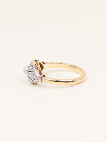 Bague 52 Bague Belle Époque en or jaune 18 carats, platine, diamants et perle fine 58 Facettes 1199.7