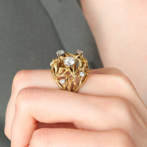 Bague 50 / Or Jaune / Diamants Bague « Dôme » en or jaune 18k et diamants 58 Facettes BO/220074