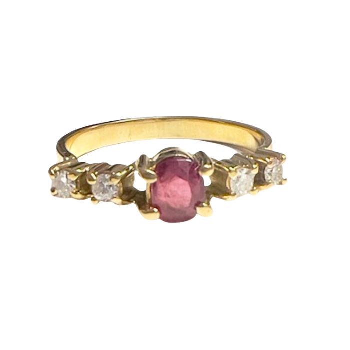 Bague design contemporain en or, diamants, rubis