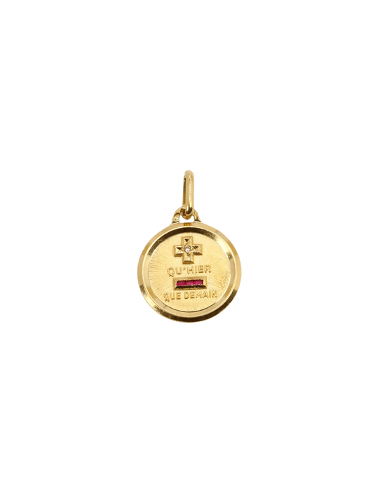 Pendentif AUGIS - Médaille amour ronde or jaune diamant rubis 58 Facettes J455