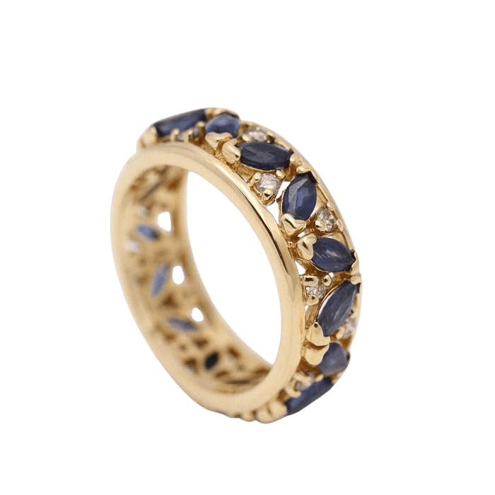 Bague 57 Gold Ring with sapphires and diamonds 58 Facettes N102945JC