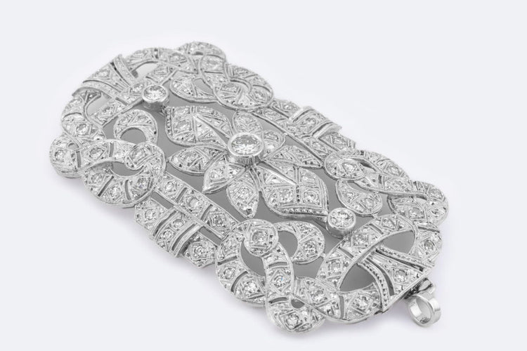 Broche Oro Bianco Versare Art déco - Bijou en or blanc 18 kt et diamants 58 Facettes spl114