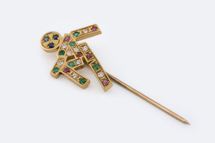 Broche Oro Giallo Goal Italia 90 - Broche en or jaune 18 kt avec pierres 58 Facettes spl58